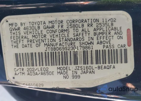 2003 Lexus Gs 300 z USA, uszkodzony, nr VIN JT8BD69S230179861